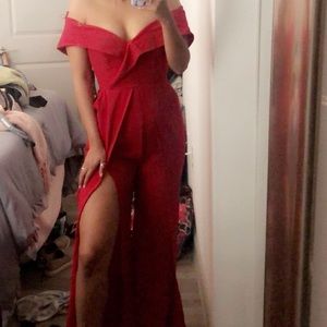 Red Off The Shoulder Jumpsuit